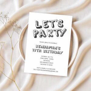 Simple black and white birthday invitation template any age birthday invitation for boys teens kids girl 1