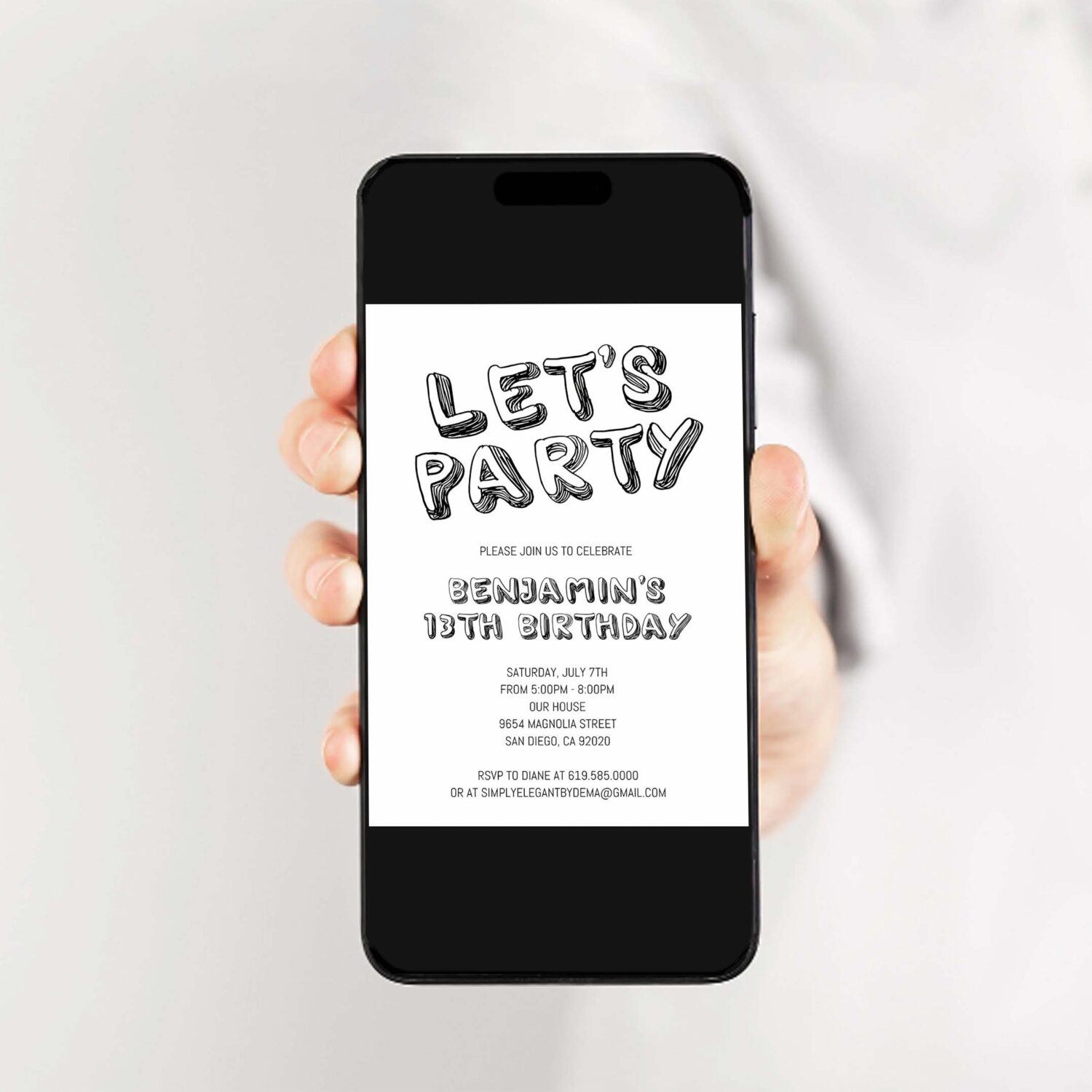 Simple black and white birthday invitation template any age birthday invitation for boys teens kids girl 2