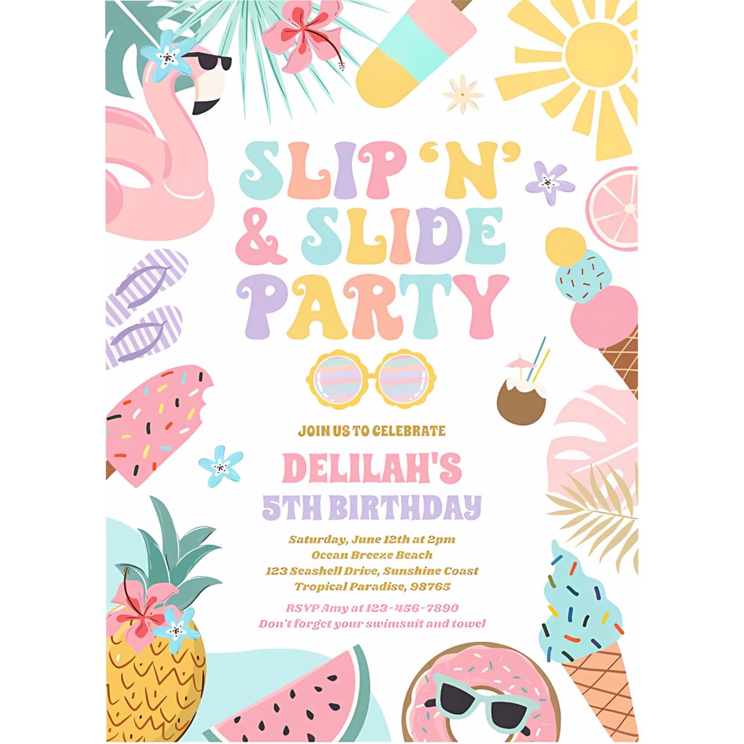 Slip n slide splash pad summer birthday party invitation d74x 4