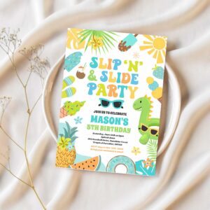 Slip n slide splash pad summer birthday party invitation i39z 1