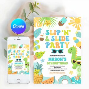 Summer Invitation, Slip N Slide Splash Pad Summer Birthday Party Invitation