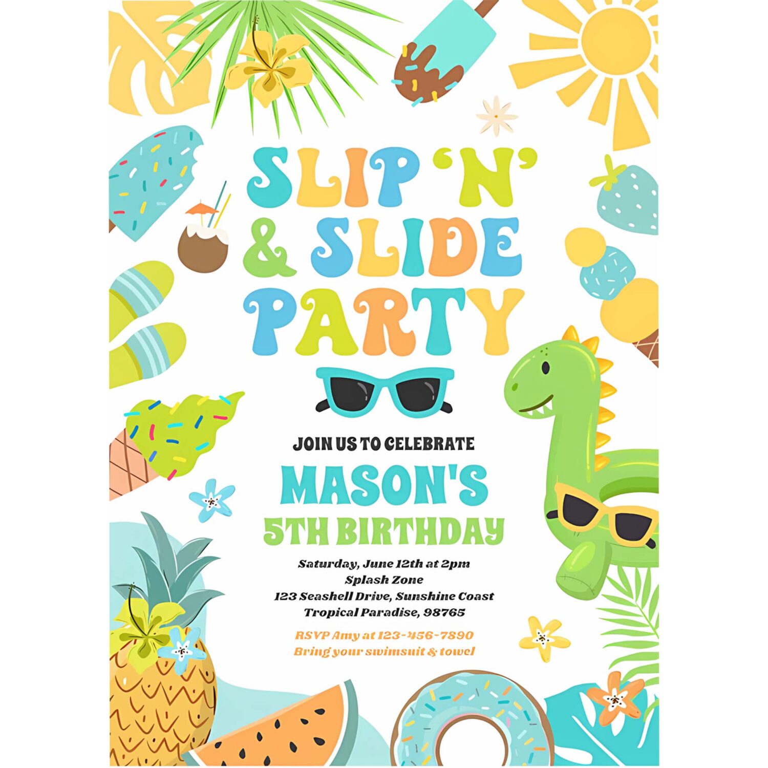 Slip n slide splash pad summer birthday party invitation i39z 4