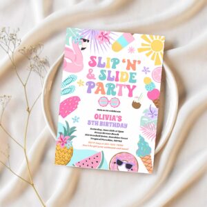 Slip n slide splash pad summer birthday party invitation m19j 1