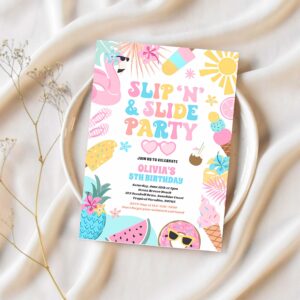 Slip n slide splash pad summer birthday party invitation x37q 1