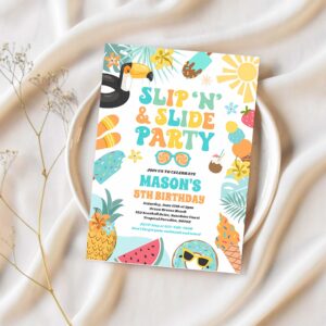 Slip n slide splash pad summer birthday party invitation t11a 1