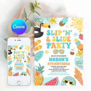 Summer Invitation, Slip 'n' Slide Splash Pad Summer Birthday Party Invitation