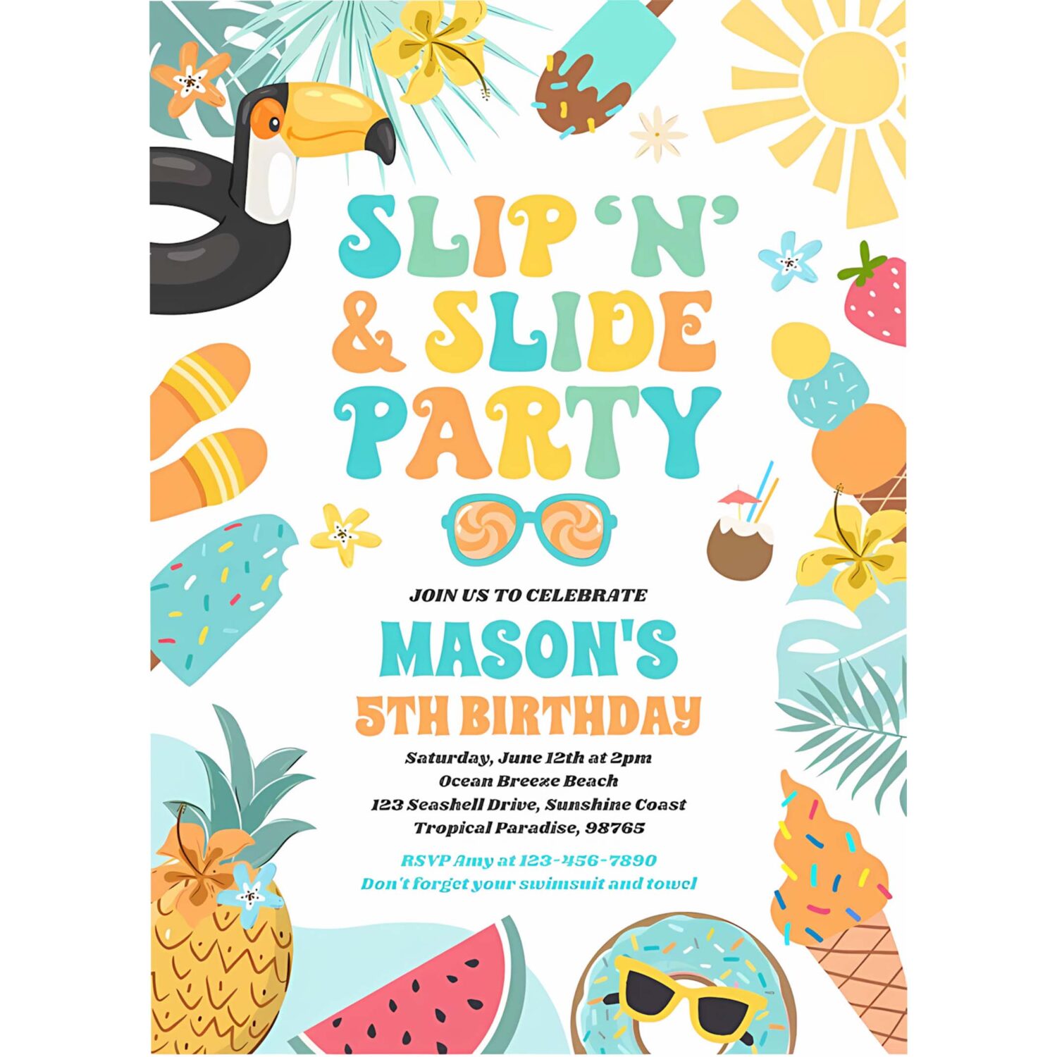 Slip n slide splash pad summer birthday party invitation t11a 4