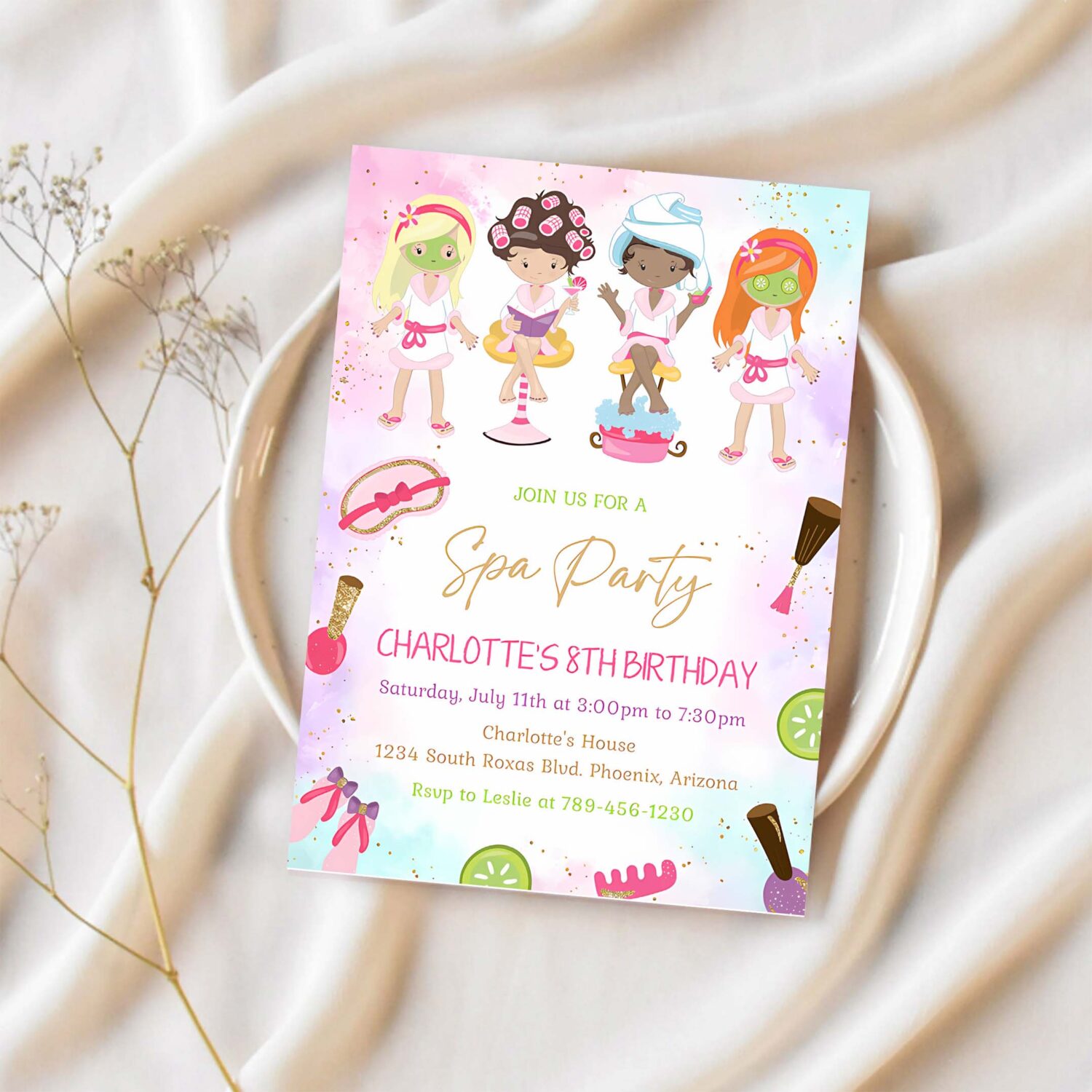 Spa party birthday invitation template printable spa party birthday invitation 1