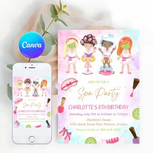 Spa Party Invitation, Spa Party Birthday Invitation Template Printable, Spa Party Birthday Invitation