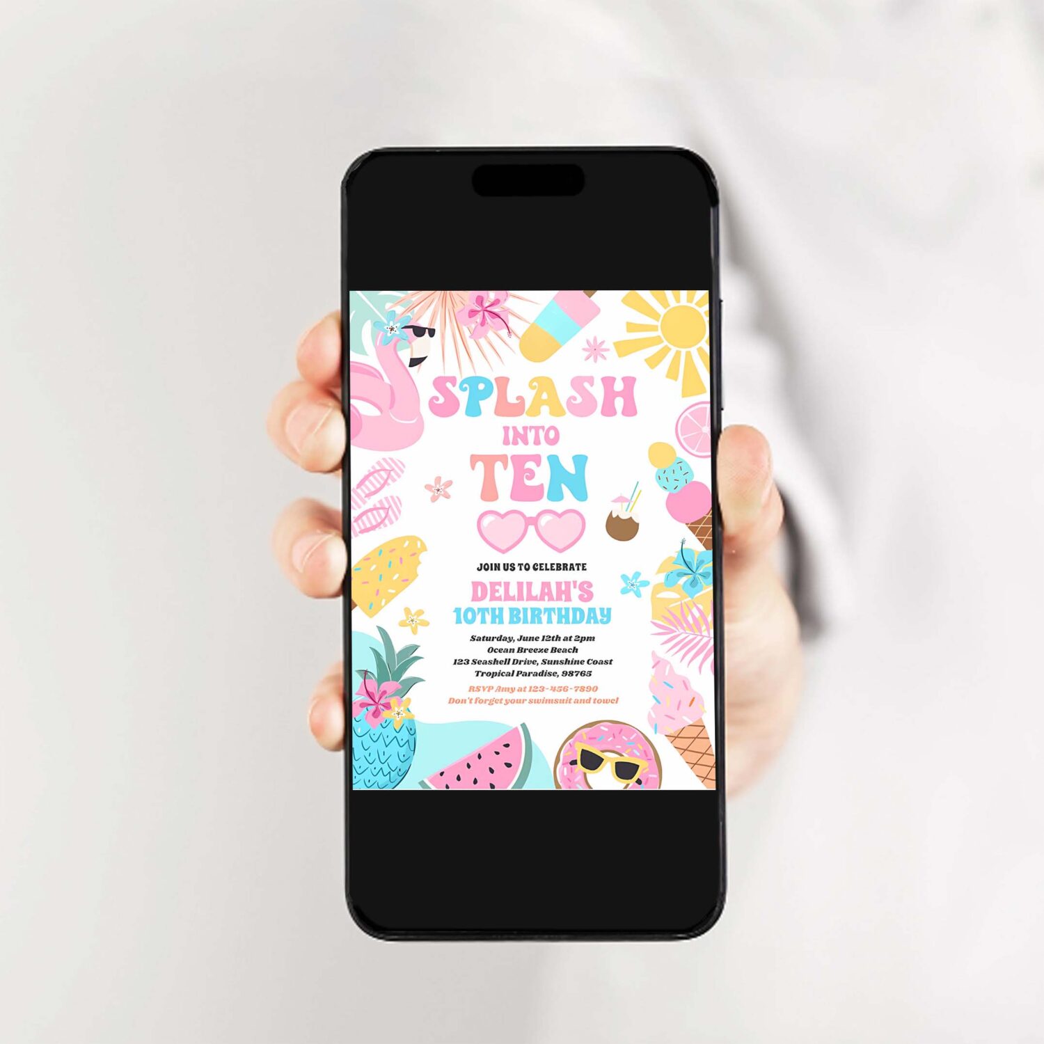 Splash into ten tropical beach 10th birthday party invitation u92o 2