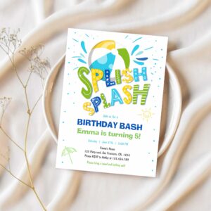 Splish splash birthday bash boy pool party invitation d97v 1