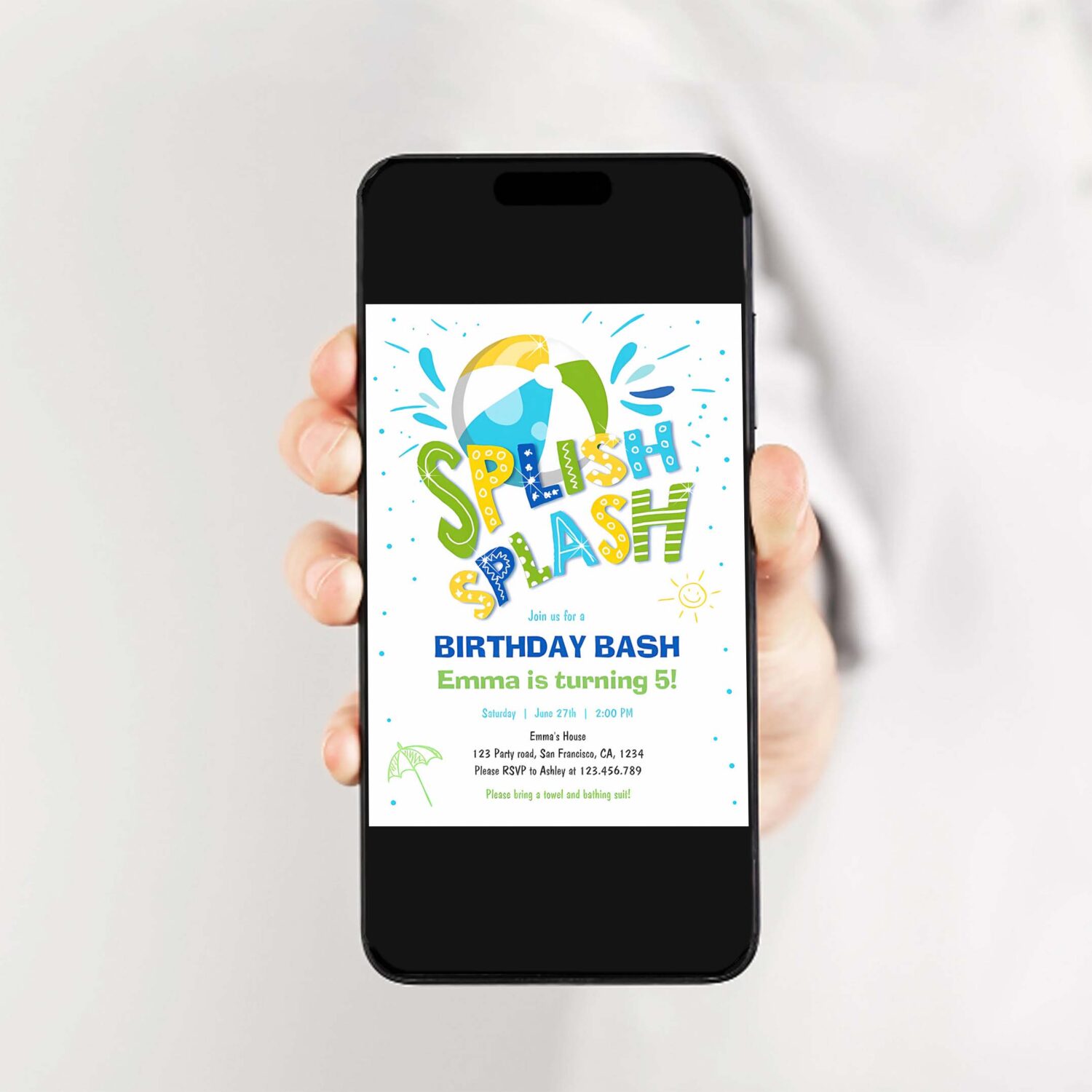 Splish splash birthday bash boy pool party invitation d97v 2