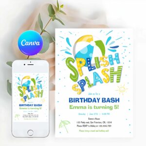 Splish Splash Invitation, Splish Splash Birthday Bash Boy Pool Party Invitation