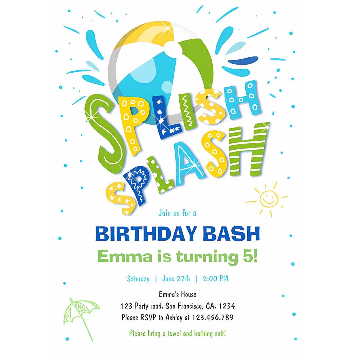 Splish splash birthday bash boy pool party invitation d97v 4