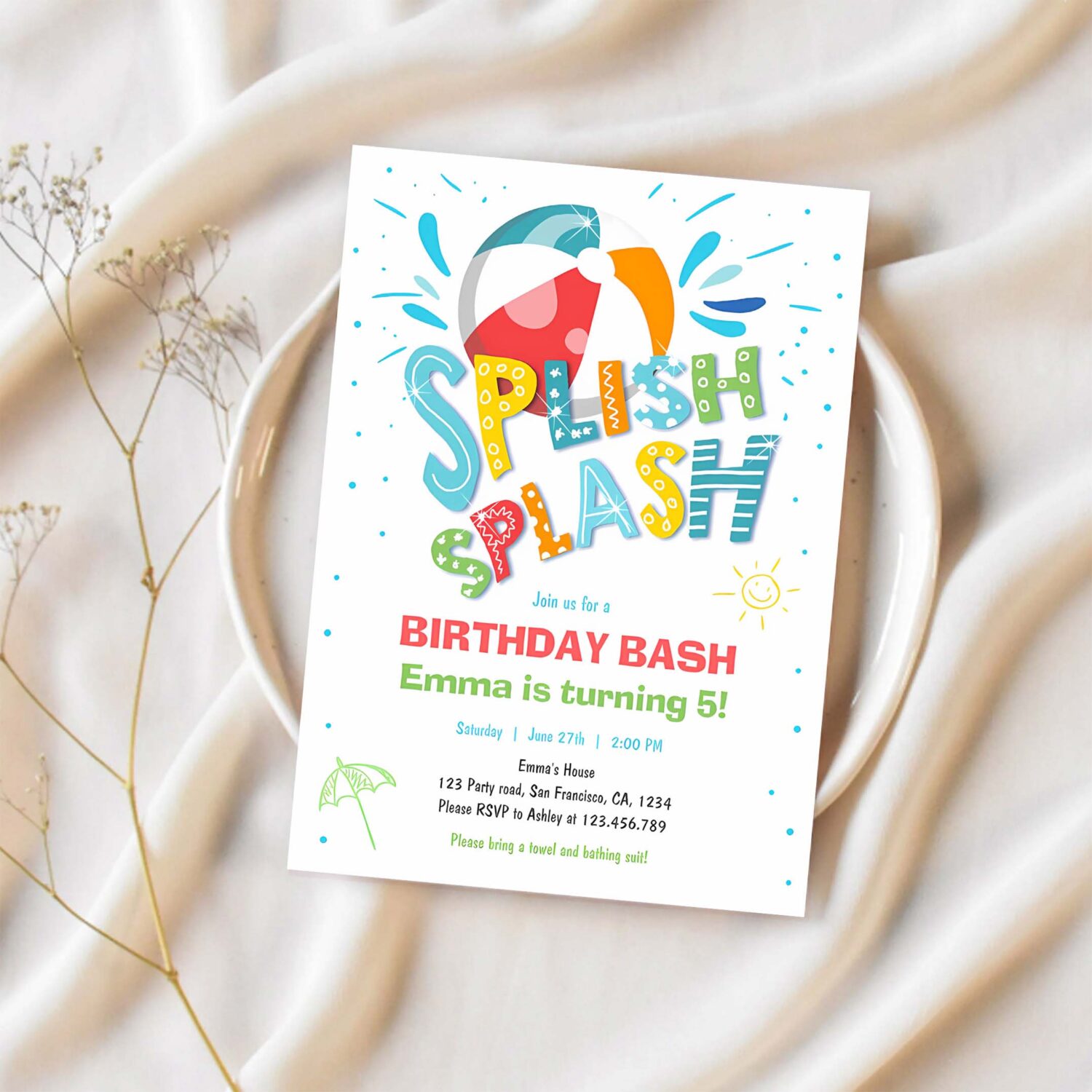 Splish splash birthday bash boy pool party invitation i32k 1