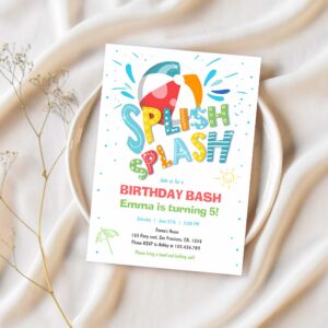 Splish splash birthday bash boy pool party invitation i32k 1