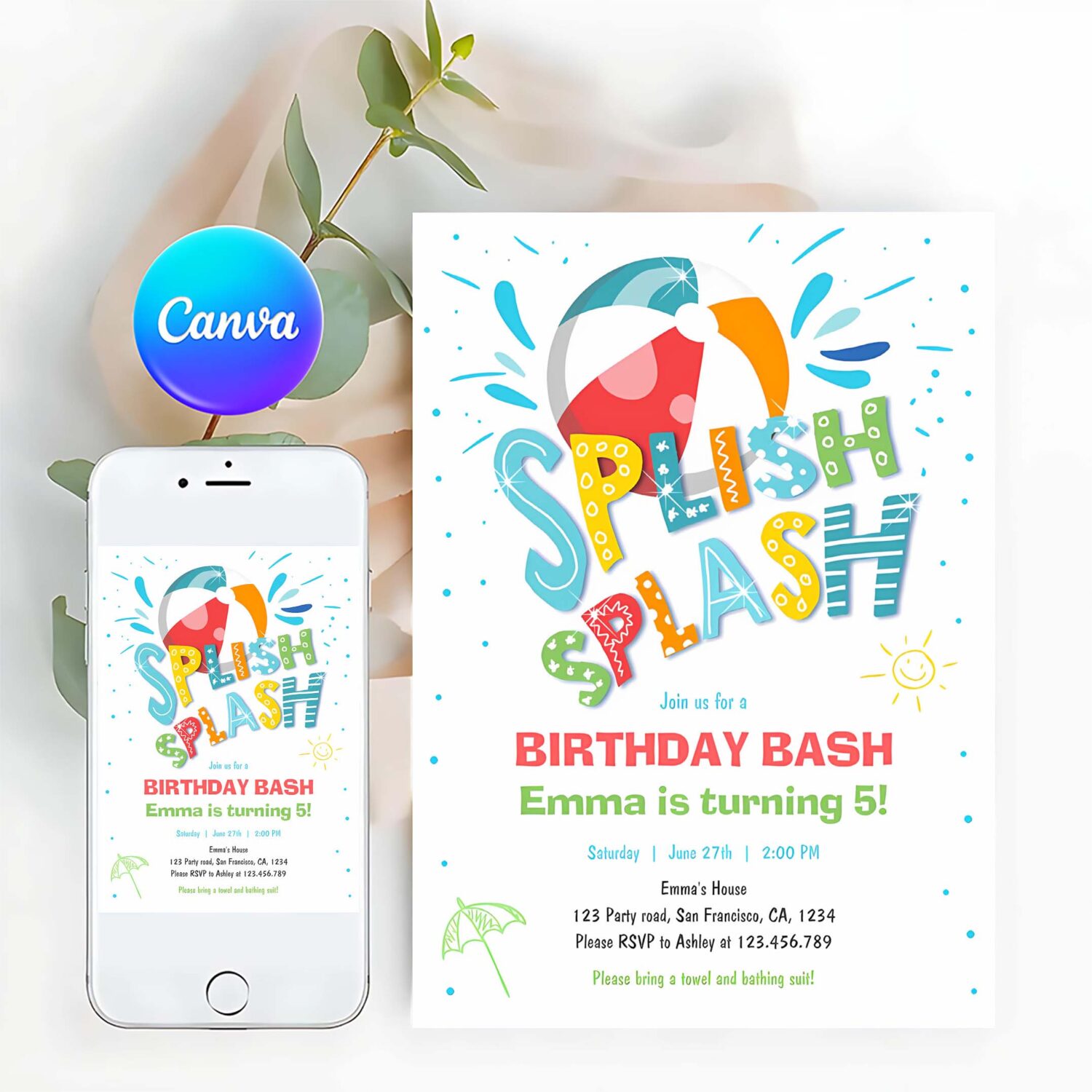 Splish splash birthday bash boy pool party invitation i32k