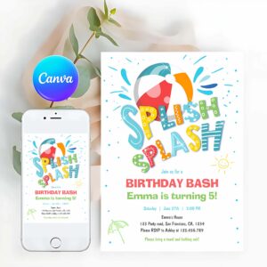 Splish Splash Invitation, Splish Splash Birthday Bash Boy Pool Party Invitation