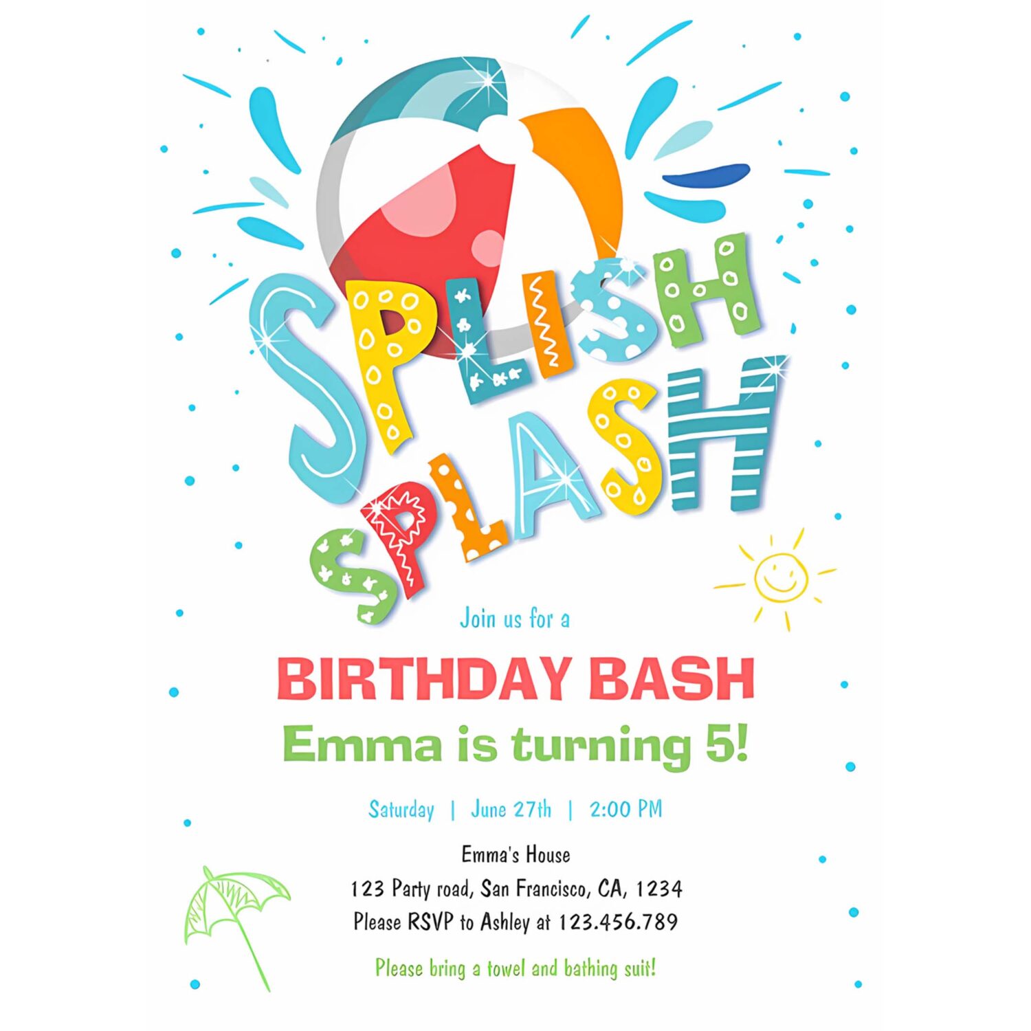 Splish splash birthday bash boy pool party invitation i32k 4
