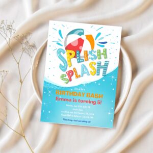 Splish splash birthday bash boy pool party invitation p70e 1