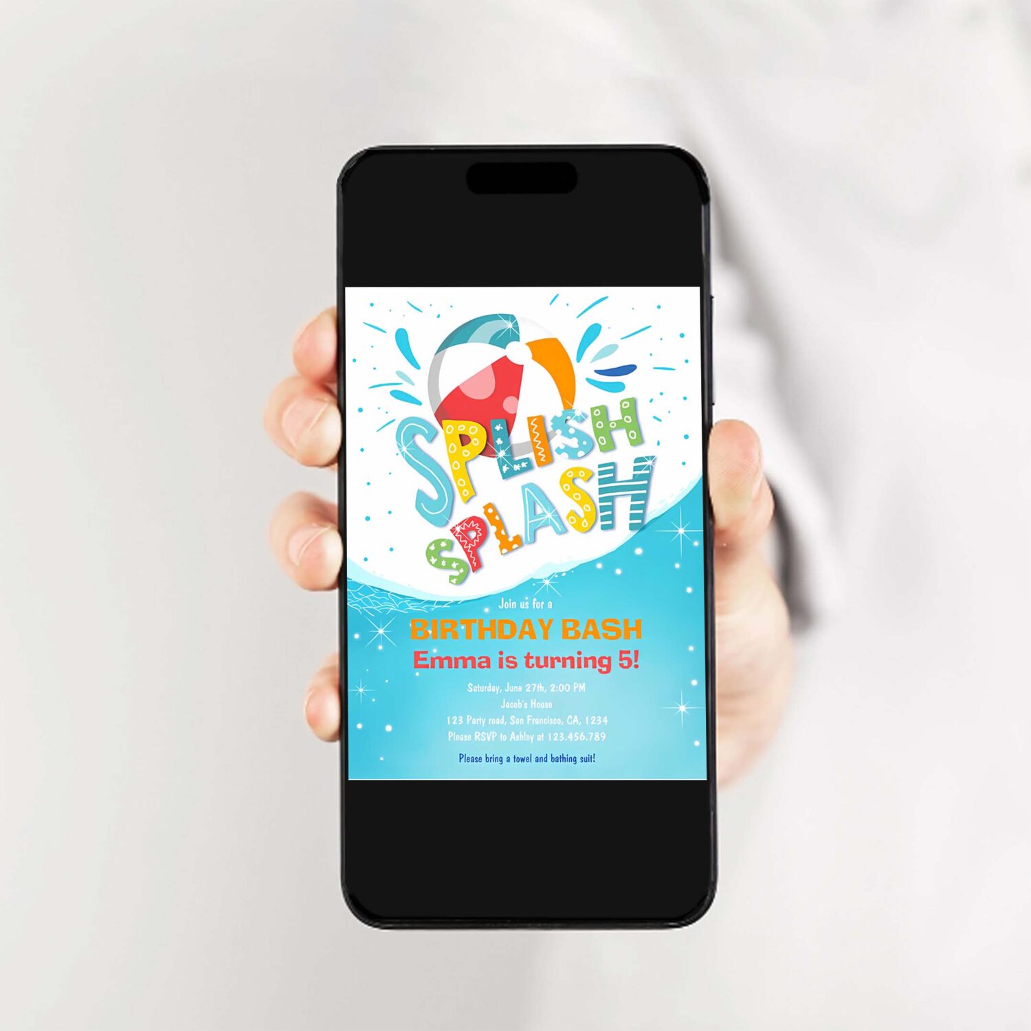 Splish splash birthday bash boy pool party invitation p70e 2