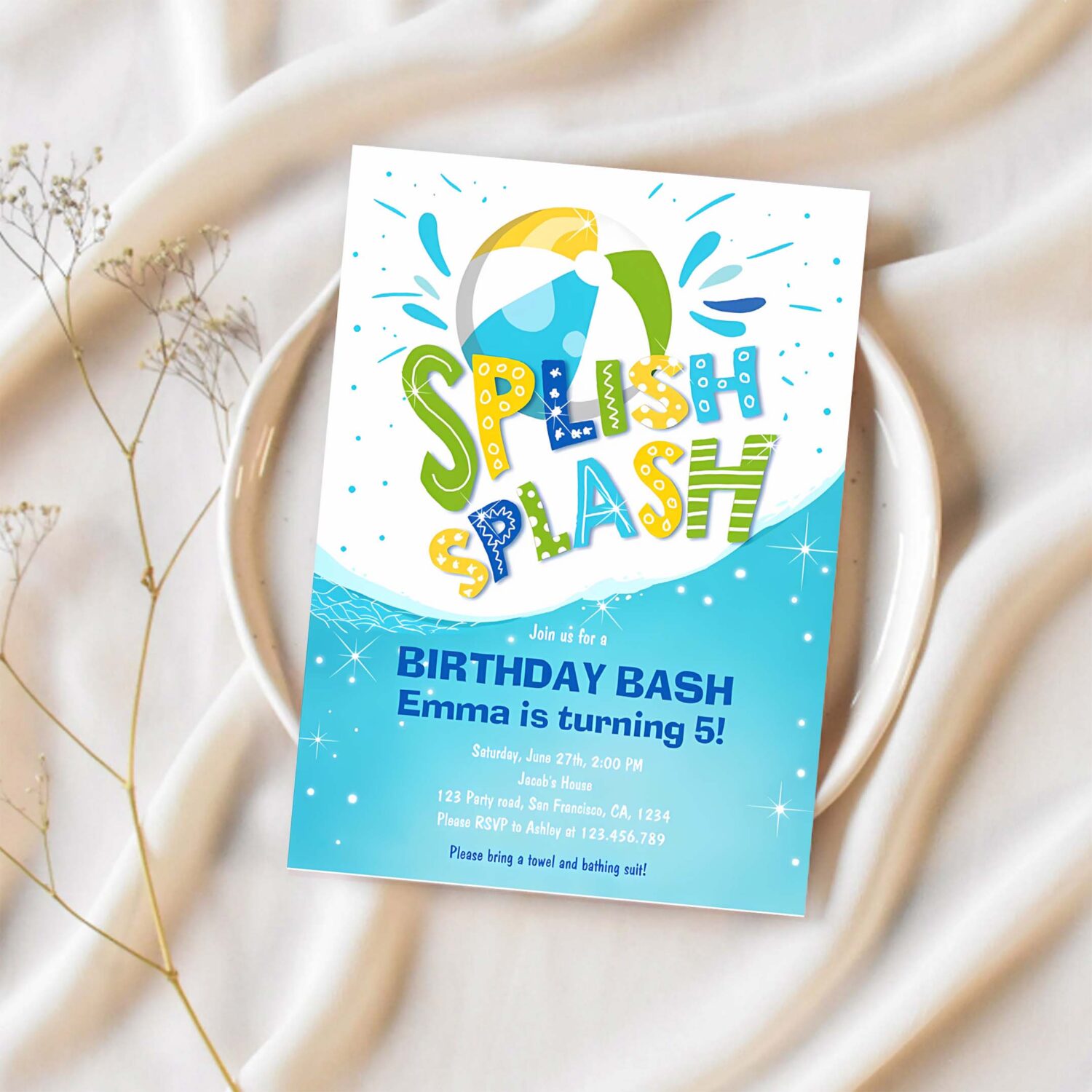 Splish splash birthday bash boy pool party invitation s35t 1