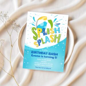 Splish splash birthday bash boy pool party invitation s35t 1