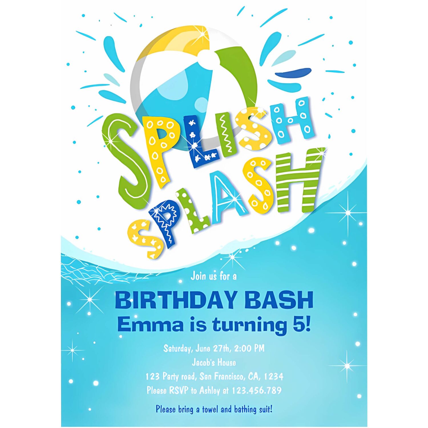 Splish splash birthday bash boy pool party invitation s35t 4