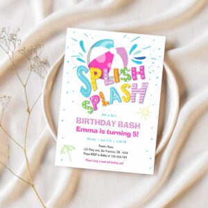 Splish splash birthday bash girl pool party invitation a43j 1