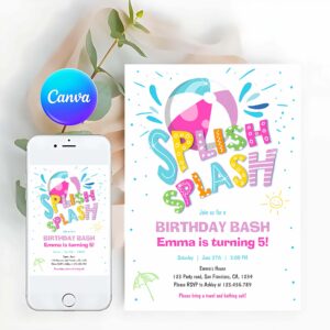 Splish Splash Invitation, Splish Splash Birthday Bash Girl Pool Party Invitation