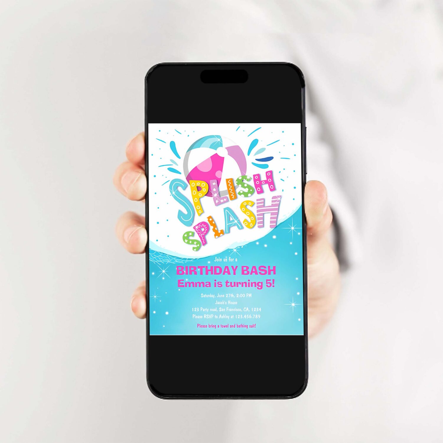 Splish splash birthday bash girl pool party invitation s73v 2