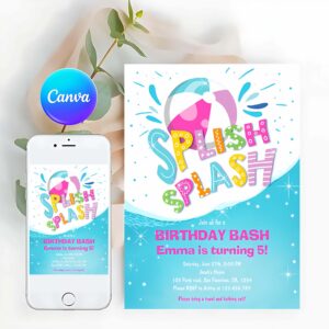 Splish Splash Invitation, Splish Splash Birthday Bash Girl Pool Party Invitation