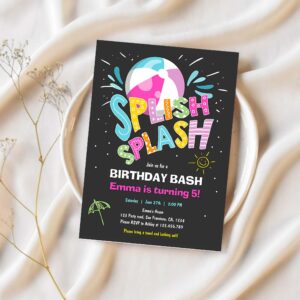 Splish splash birthday bash girl pool party invitation z96c 1