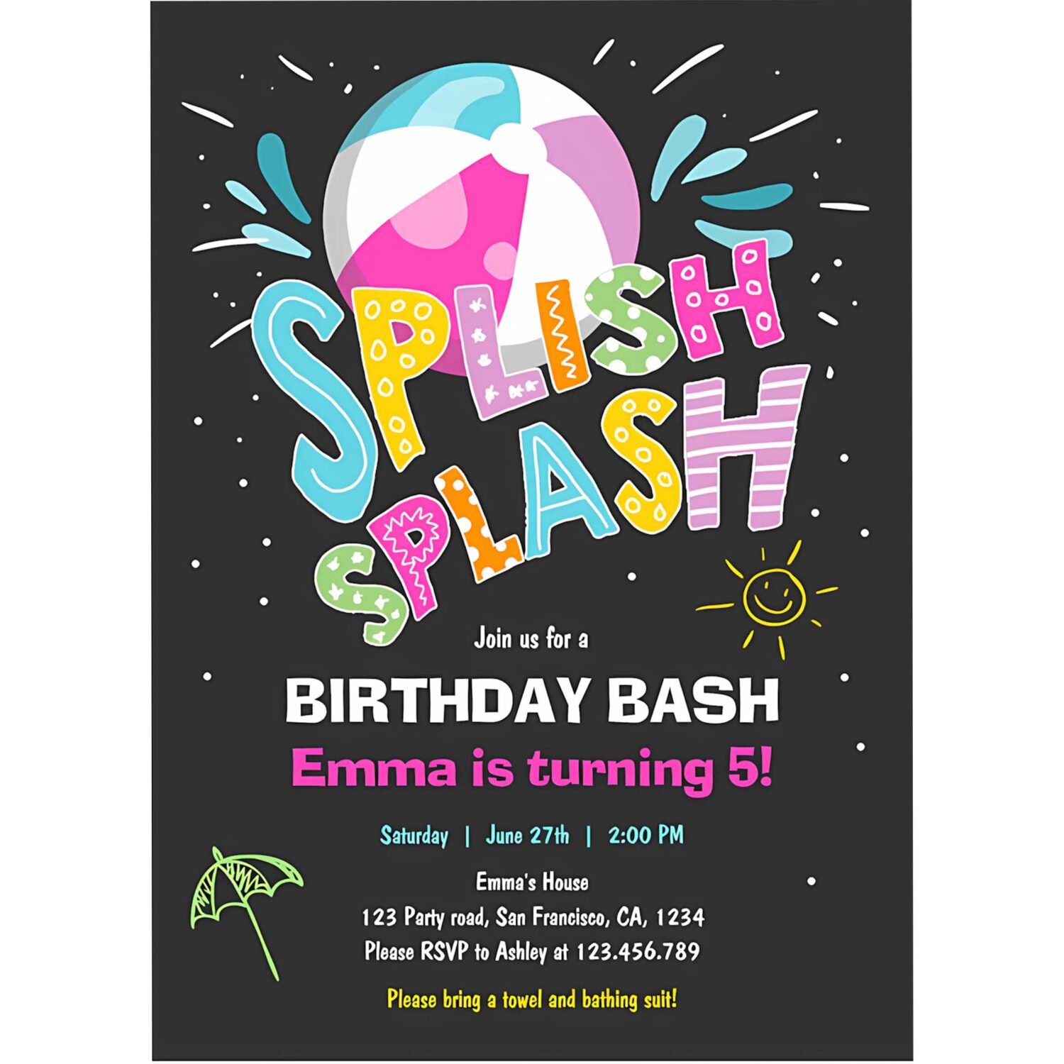 Splish splash birthday bash girl pool party invitation z96c 4