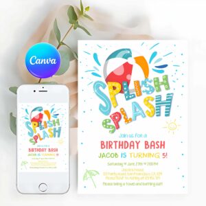 Splish Splash Invitation, Splish Splash Birthday Invitation, Pool Party Boy Beach Ball Blue Green Birthday Bash