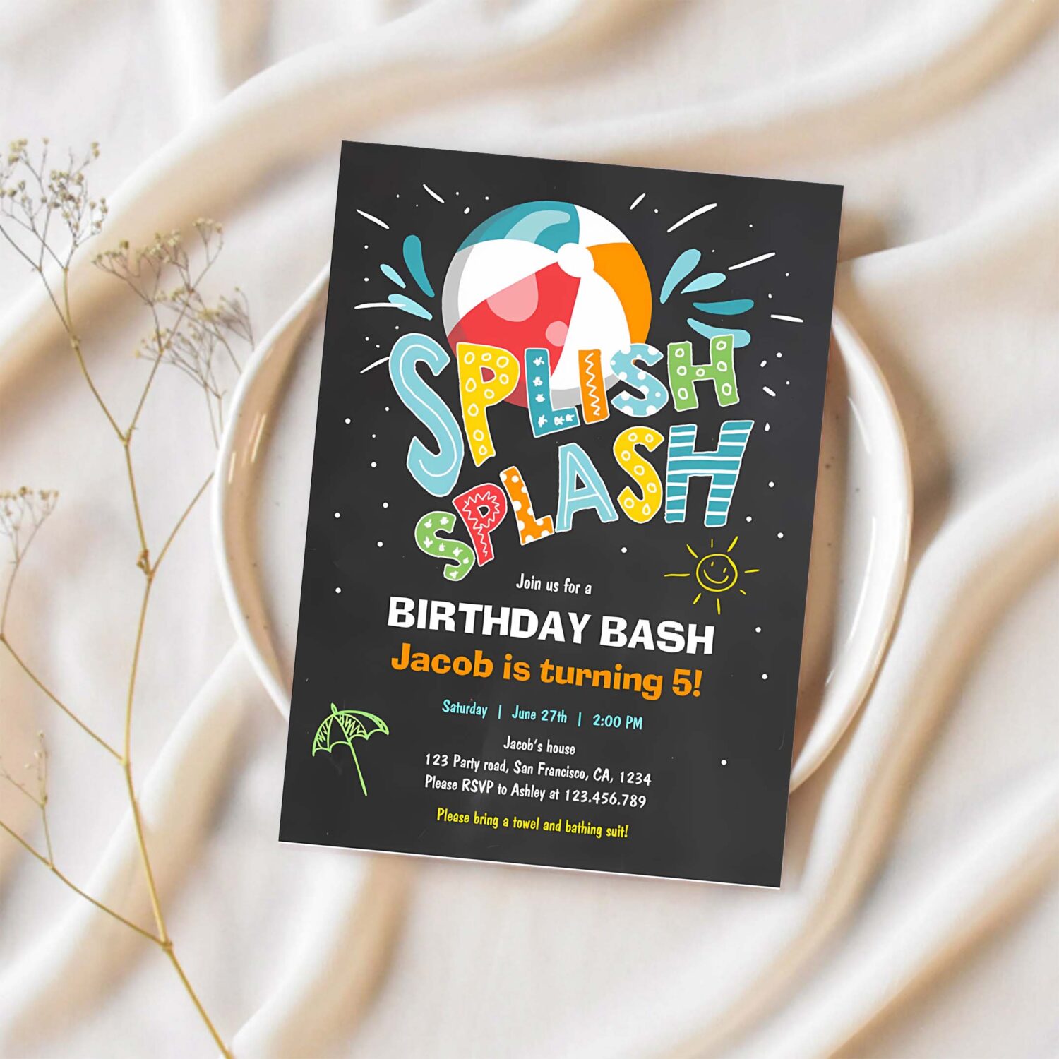 Splish splash birthday invitation pool party g52l 1
