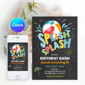Splish Splash Invitation, Splish Splash Birthday Invitation Pool Party