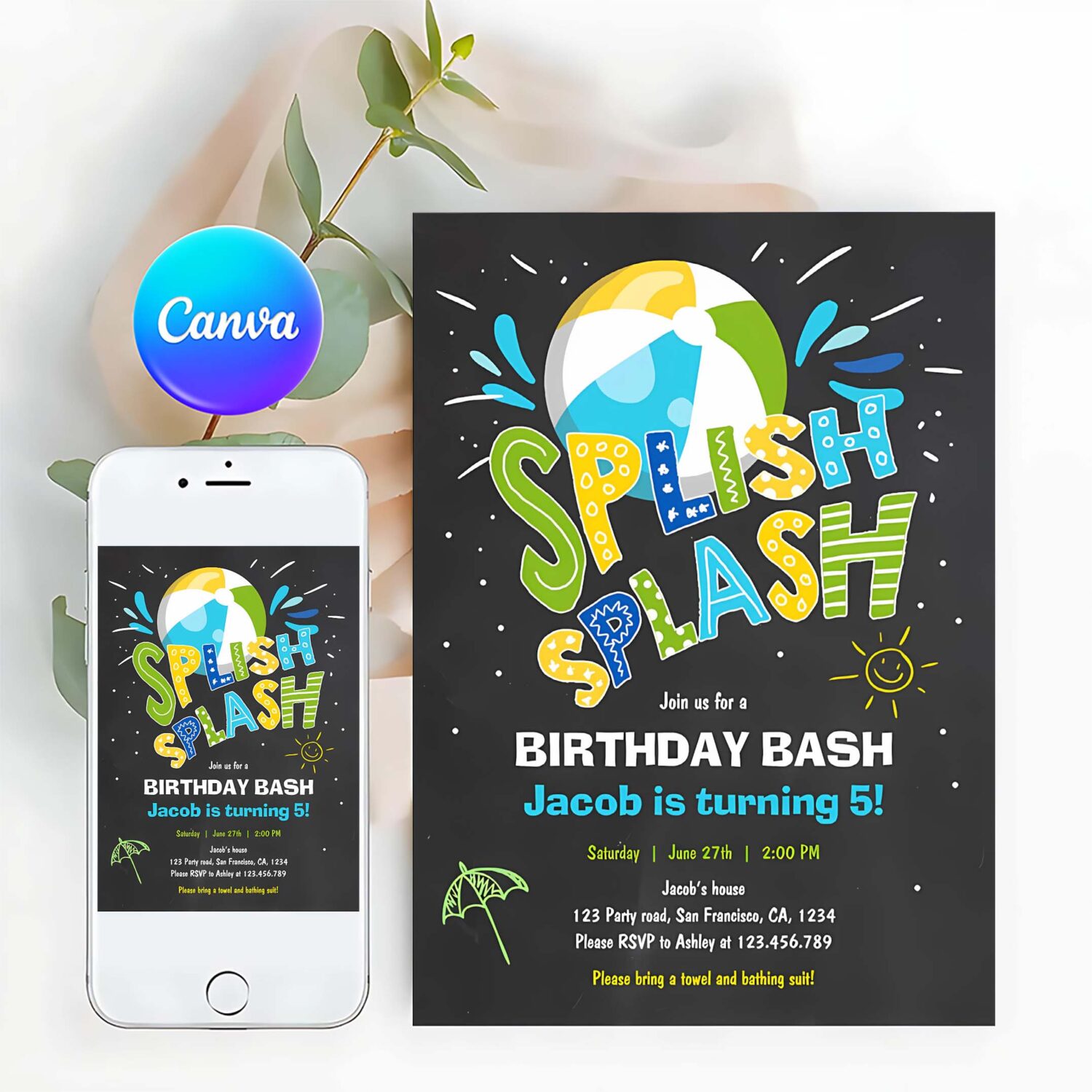 Splish splash birthday invitation pool party l60l