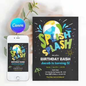 Splish Splash Invitation, Splish Splash Birthday Invitation Pool Party