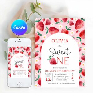 Berry Sweet Invitation, Strawberry Sweet One Berry 1st Birthday Party Invitation