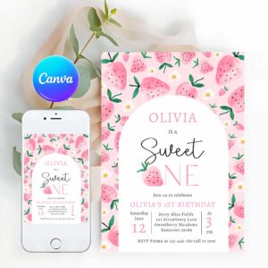 Berry Sweet Invitation, Strawberry Sweet One Berry 1st Birthday Party Invitation
