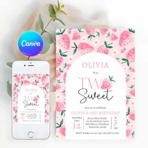 Strawberry Invitation, Strawberry Two Sweet Berry 2nd Birthday Party Invitation