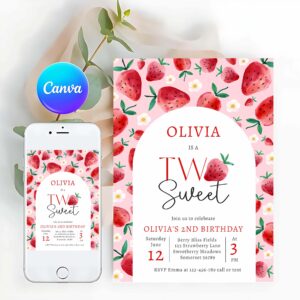 Strawberry Invitation, Strawberry Two Sweet Berry 2nd Birthday Party Invitation