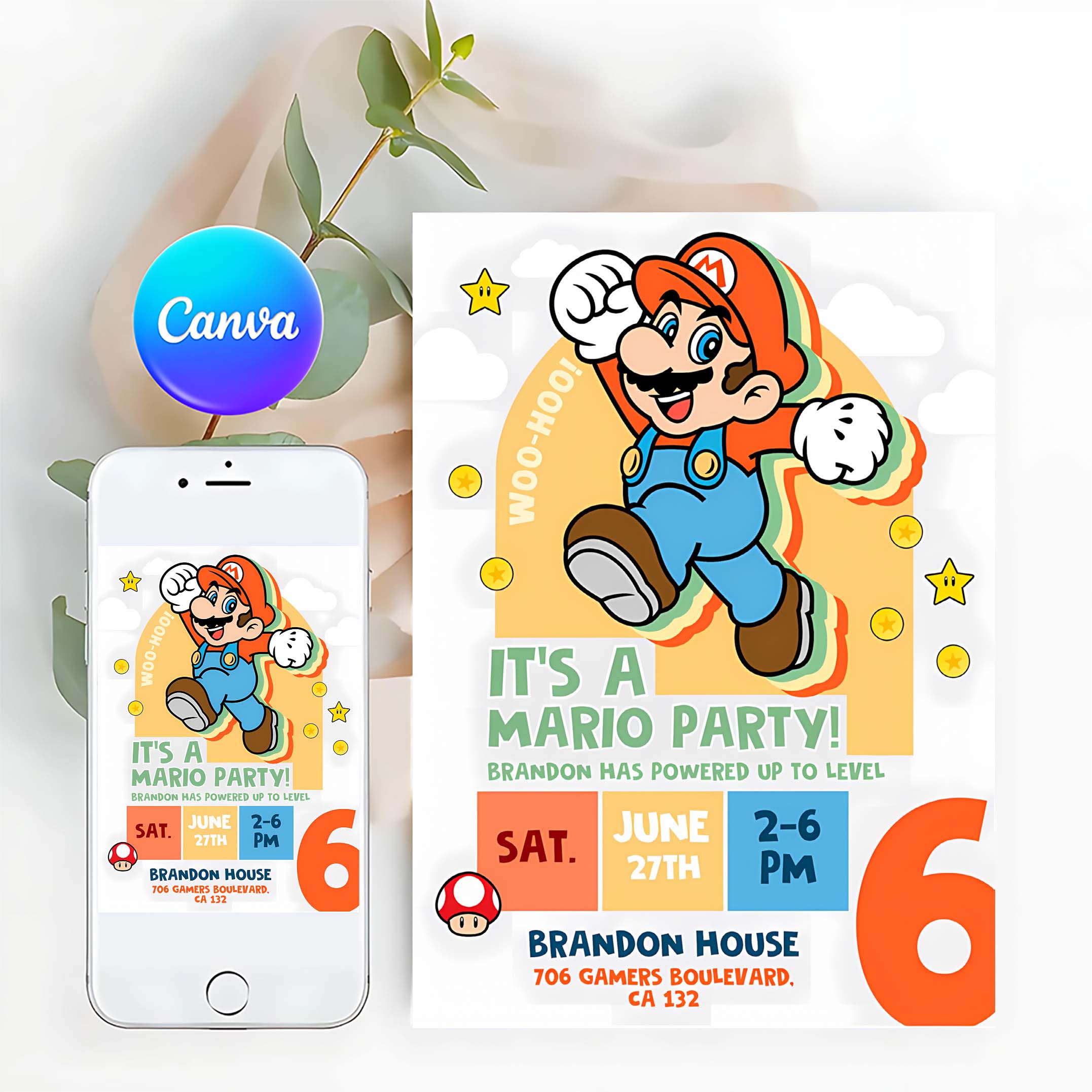 Super Mario Birthday Invitation Birthday Invitation Super Mario Invitation