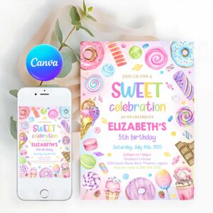 Sweet One Invitation, Sweets Candy Invitation, Sweet Candy Birthday Invitation, Sweet Celebration Birthday Invitation, Invitation