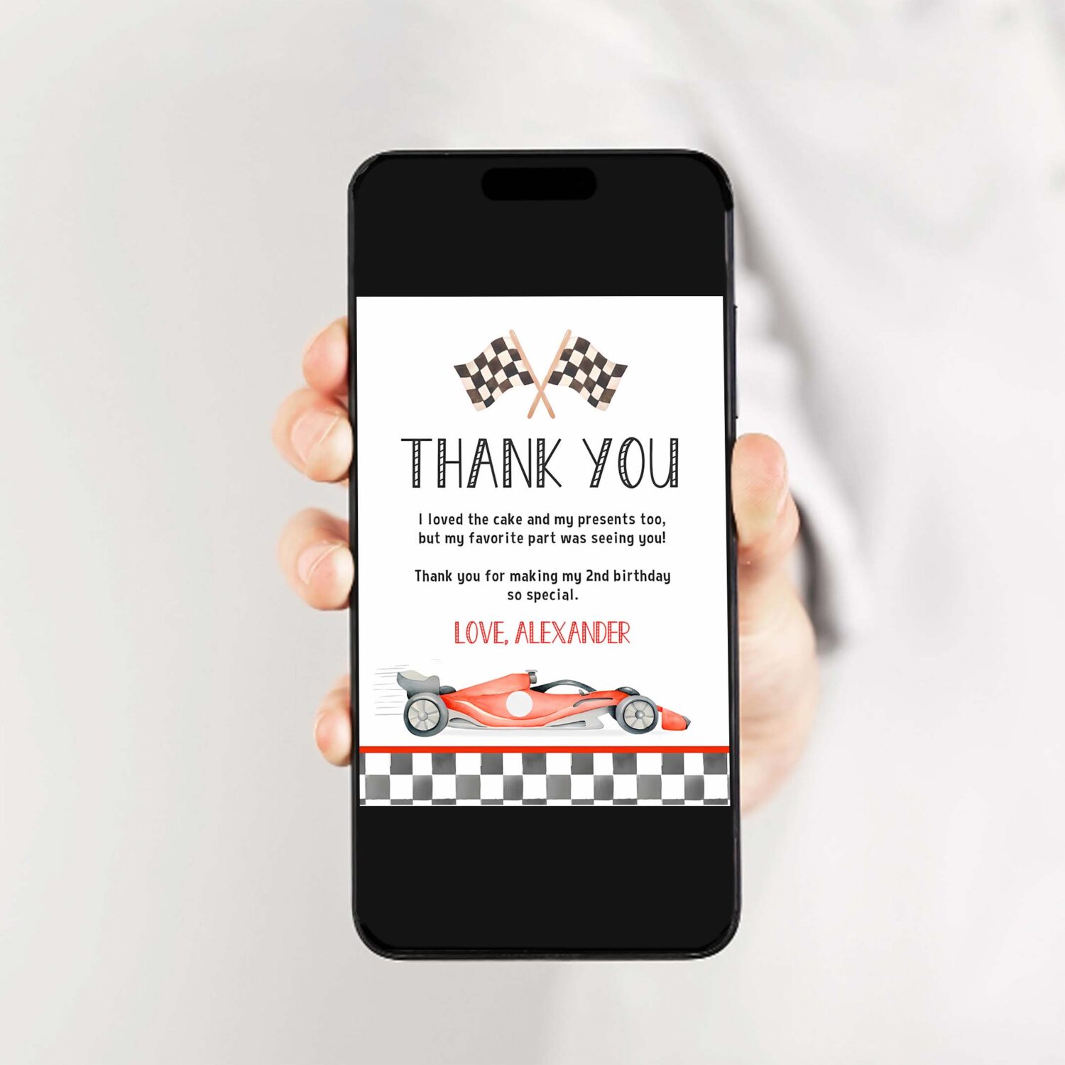 Two fast birthday thank you card racecar 2nd birthday note car racing car vintage racecar 2