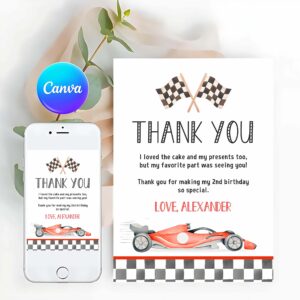 Racing Car Invitation, TWO Fast Birthday Thank You Card Racecar 2nd Birthday Note car Racing Car Vintage Racecar