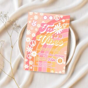 Two groovy birthday invitation editable girl daisy rainbow groovy 2nd birthday invite hippie party 1
