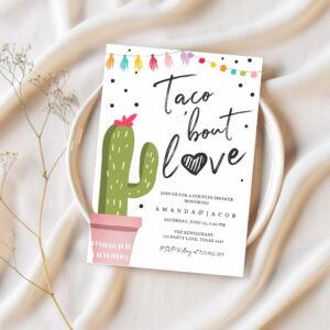 Taco bout love fiesta couples shower invitation cactus succulent green pink confetti 1
