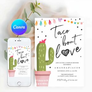 Fiesta Invitation, Taco Bout Love Fiesta Couples Shower Invitation, Cactus Succulent Green Pink Confetti